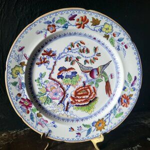 Antique Mason's Ironstone China Plate Flying Bird 9.375" c1830 Black Stamp